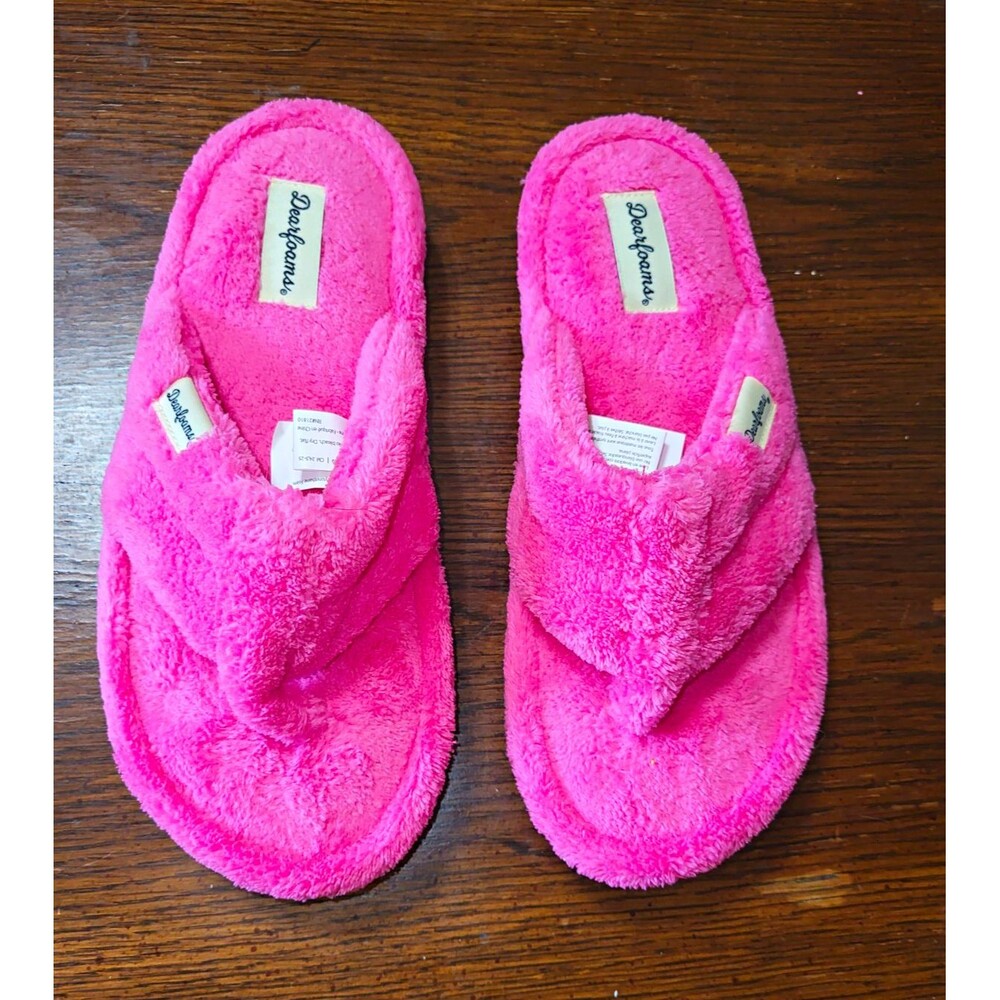 New Without Tags Dearfoams Wrenley Terry Thong Slippers  Pink (Size M / 7-8)